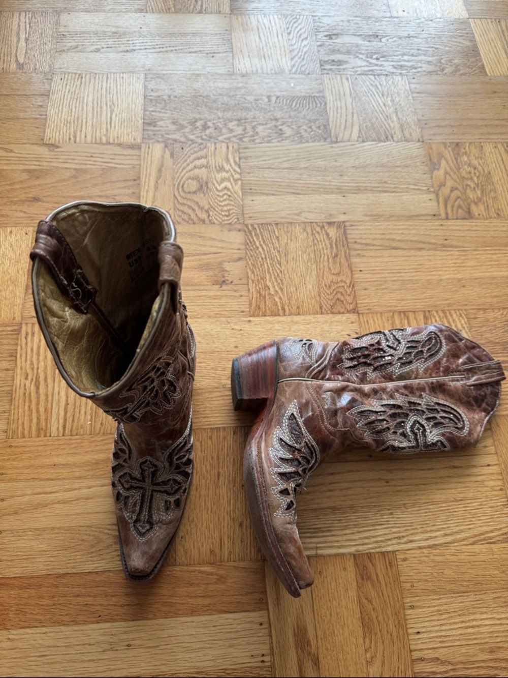 Don Pedro  Brown Embroidered Leather Heeled Cowboy Boots 8.5
